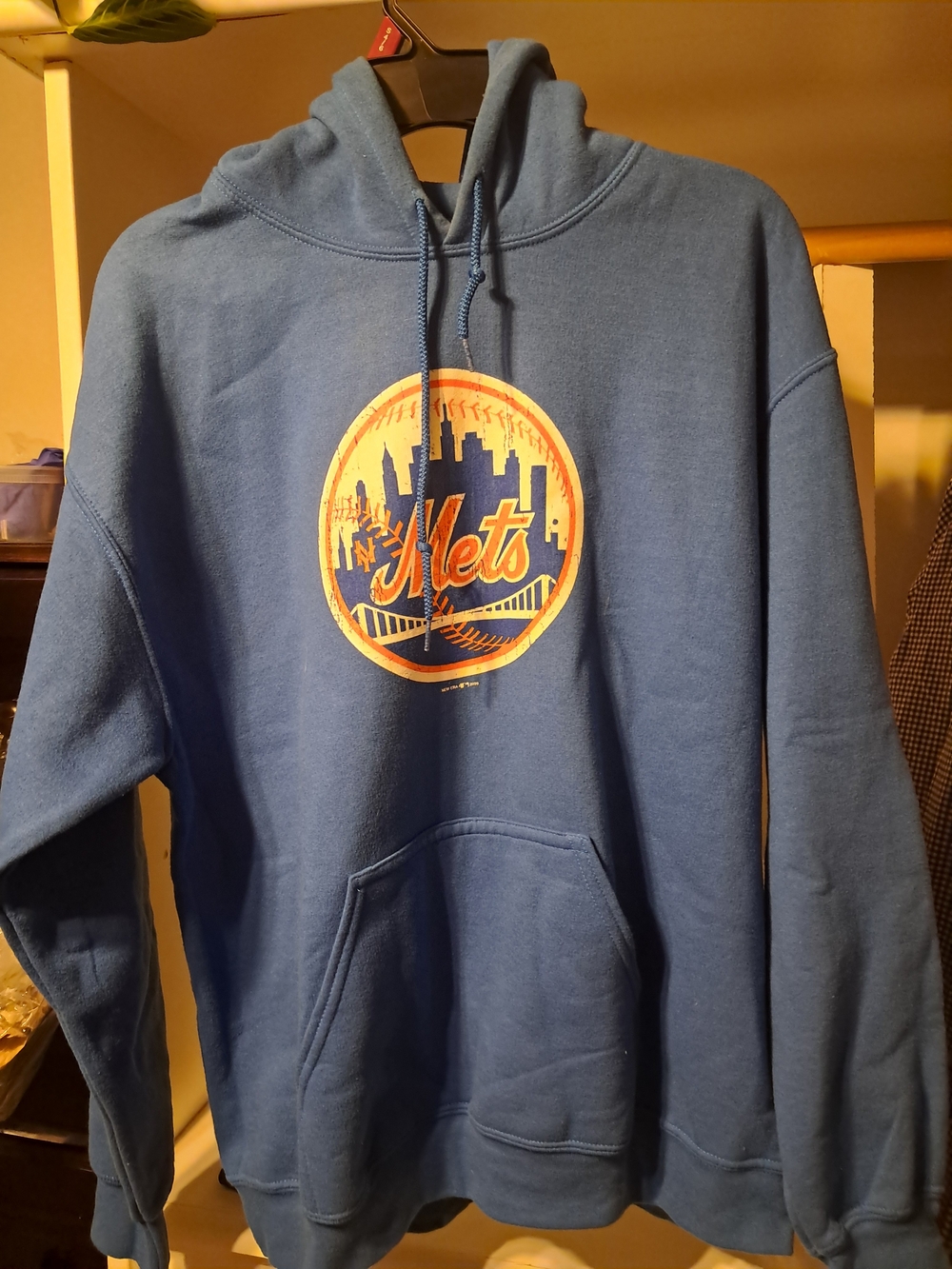 New Era Blue Mets Pullover Hoodie with Orange Logo